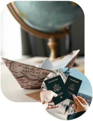 Passport and globe symbolizing international travel planning with Jenny's Across States & Seas Travel in Connecticut